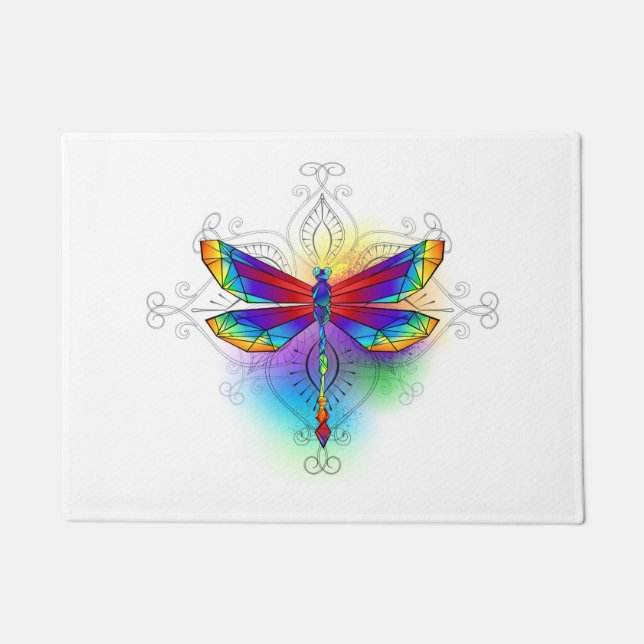 Rainbow Polygonal Dragonfly Fußmatte (Vorderseite)