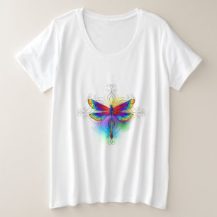 Rainbow Polygonal Dragonfly Große Größe T-Shirt
