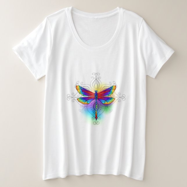 Rainbow Polygonal Dragonfly Große Größe T-Shirt (Design vorne)