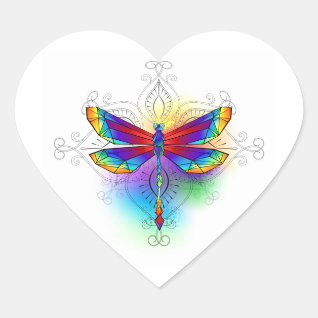 Rainbow Polygonal Dragonfly Herz-Aufkleber (Vorderseite)