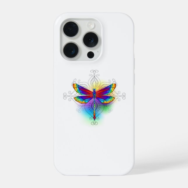 Rainbow Polygonal Dragonfly iPhone Hülle (Rückseite)