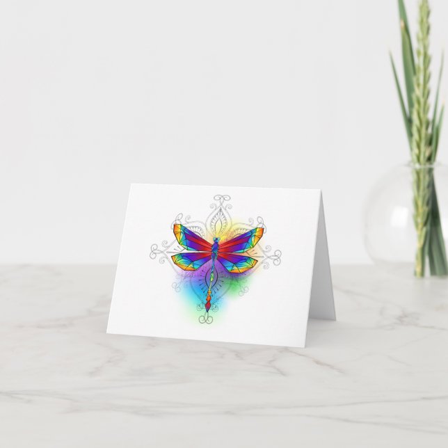 Rainbow Polygonal Dragonfly Karte (Vorderseite)