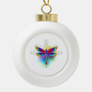 Rainbow Polygonal Dragonfly Keramik Kugel-Ornament