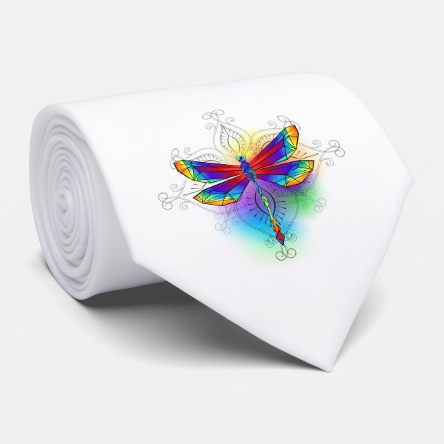 Rainbow Polygonal Dragonfly Krawatte (Gerollt)