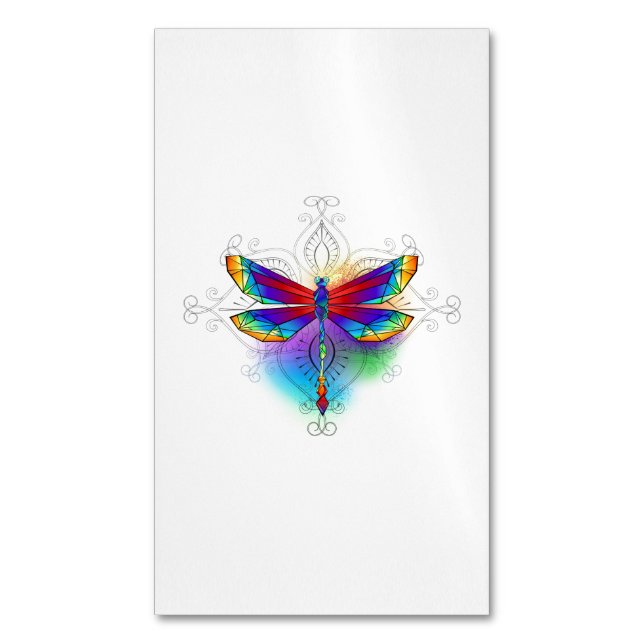 Rainbow Polygonal Dragonfly Magnetische Visitenkarte (Vorderseite Vertikal)