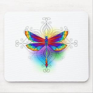 Rainbow Polygonal Dragonfly Mousepad