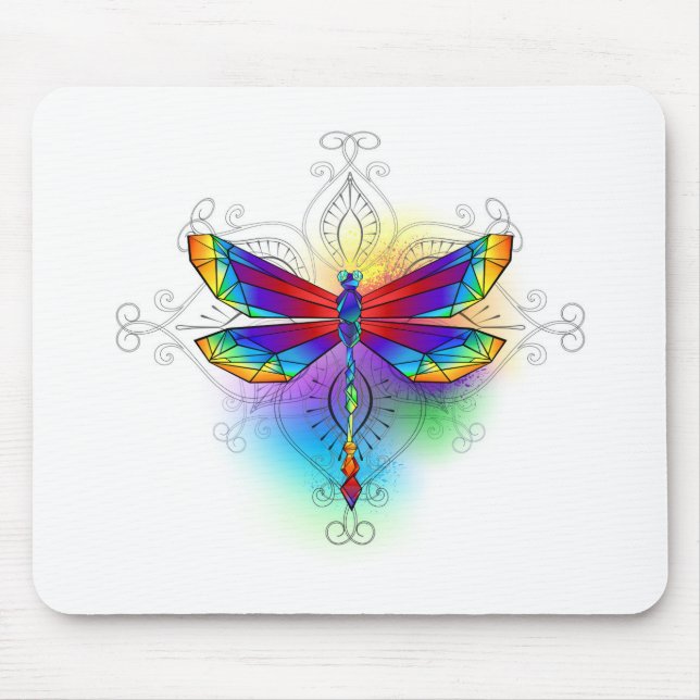 Rainbow Polygonal Dragonfly Mousepad (Vorne)