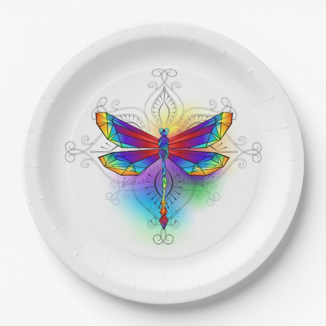 Rainbow Polygonal Dragonfly Pappteller (Vorderseite)
