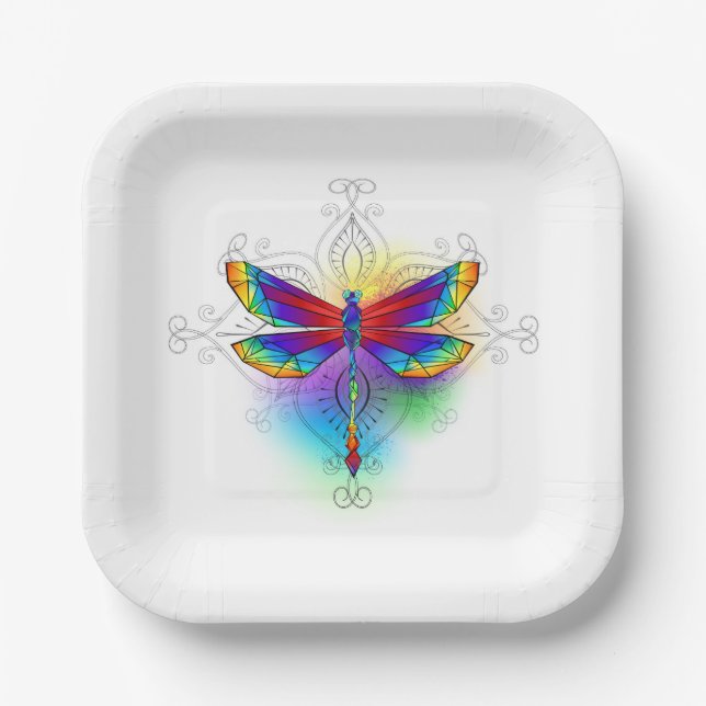 Rainbow Polygonal Dragonfly Pappteller (Vorderseite)