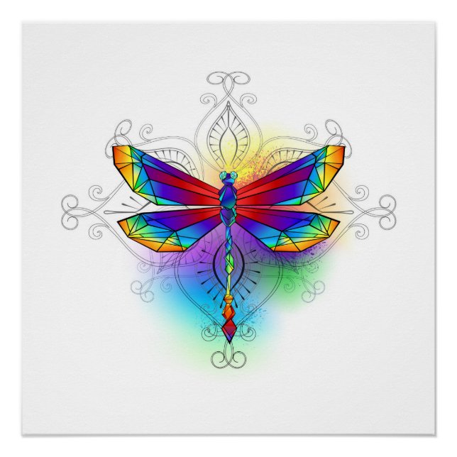 Rainbow Polygonal Dragonfly Poster (Vorderseite)