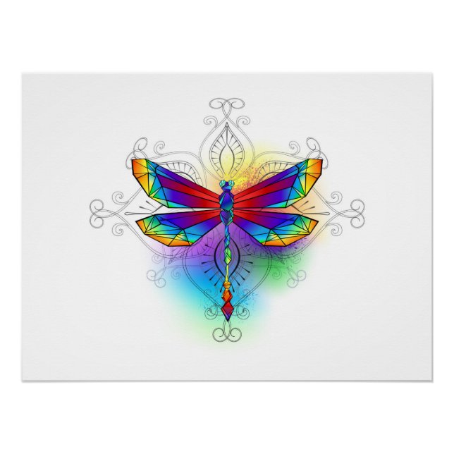Rainbow Polygonal Dragonfly Poster (Vorderseite)