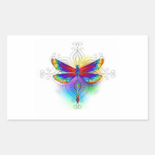 Rainbow Polygonal Dragonfly Rechteckiger Aufkleber