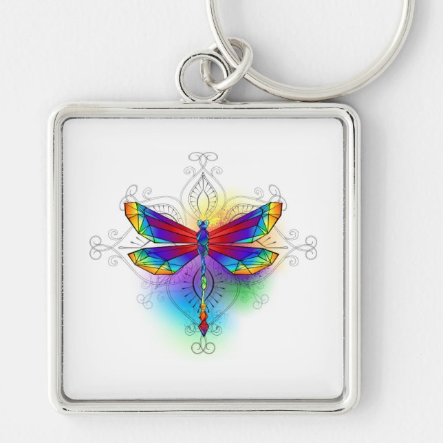 Rainbow Polygonal Dragonfly Schlüsselanhänger (Vorne)