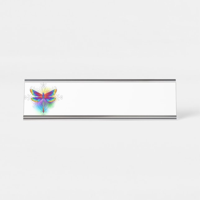 Rainbow Polygonal Dragonfly Schreibtischnamensplakette (Vorderseite )