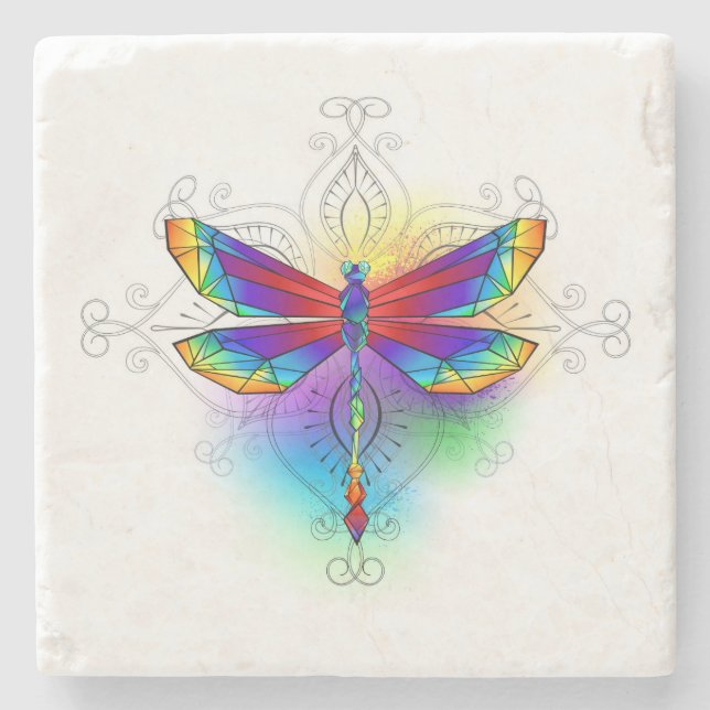 Rainbow Polygonal Dragonfly Steinuntersetzer (Vorderseite)