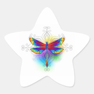 Rainbow Polygonal Dragonfly Stern-Aufkleber