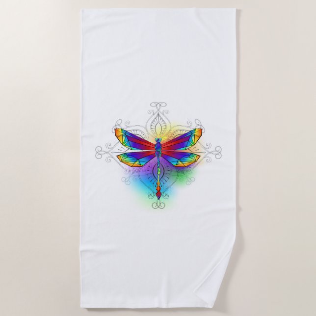 Rainbow Polygonal Dragonfly Strandtuch (Vorderseite)