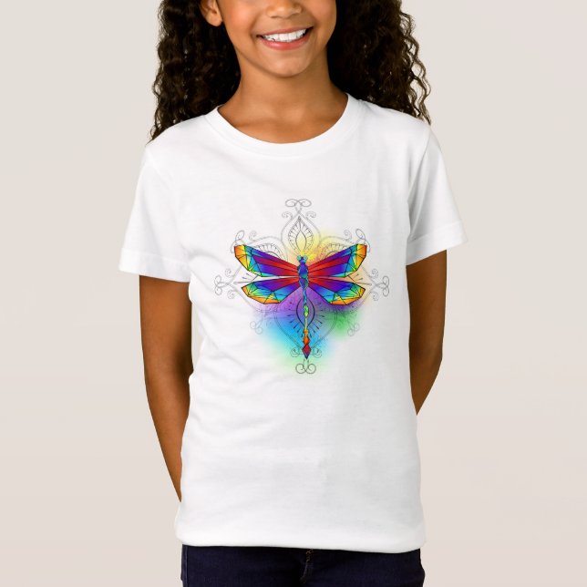Rainbow Polygonal Dragonfly T-Shirt (Vorderseite)