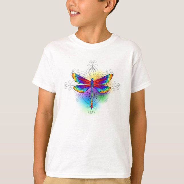 Rainbow Polygonal Dragonfly T-Shirt (Vorderseite)