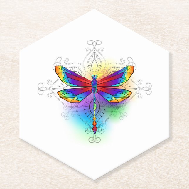 Rainbow Polygonal Dragonfly Untersetzer (Vorderseite)