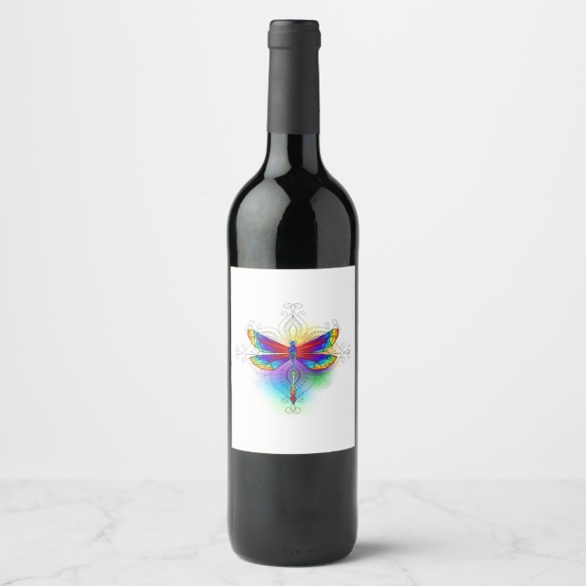 Rainbow Polygonal Dragonfly Weinetikett (Vorderseite)