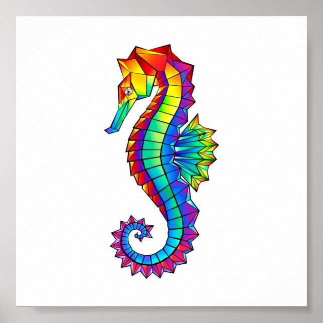 Rainbow Polygonal Seahorse Poster (Vorne)