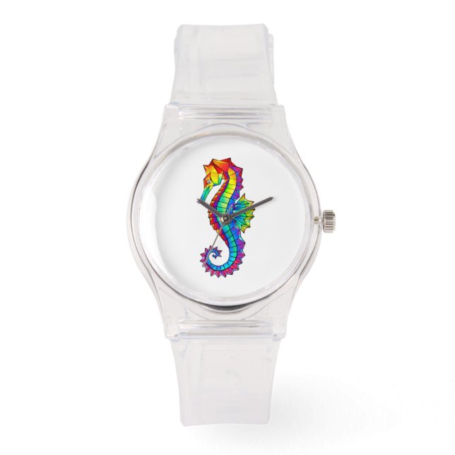 Rainbow Polygonal Seepferd Armbanduhr (Vorderseite)