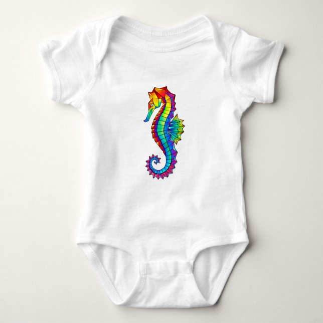 Rainbow Polygonal Seepferd Baby Strampler (Vorderseite)