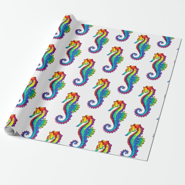 Rainbow Polygonal Seepferd Geschenkpapier (Ungerollt)
