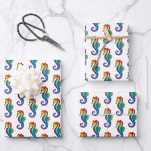 Rainbow Polygonal Seepferd Geschenkpapier Set