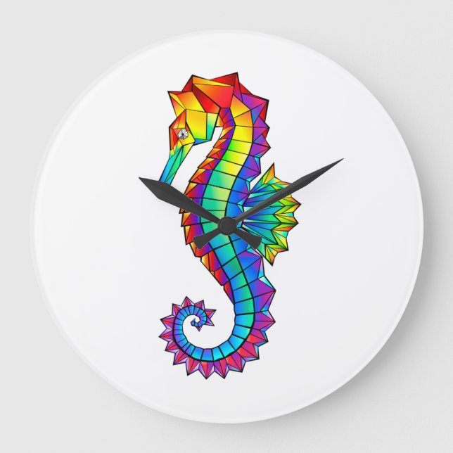 Rainbow Polygonal Seepferd Große Wanduhr (Vorderseite)