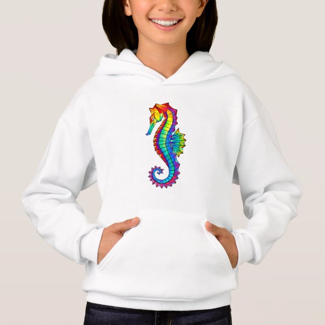 Rainbow Polygonal Seepferd Hoodie (Vorderseite)