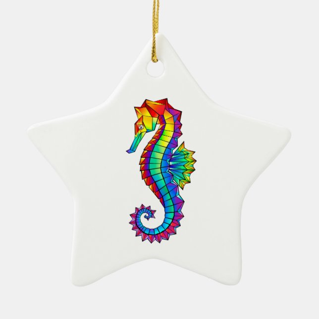 Rainbow Polygonal Seepferd Keramik Ornament (Vorne)