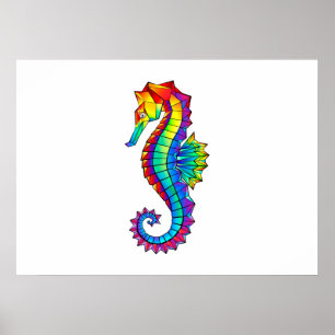 Rainbow Polygonal Seepferd Poster