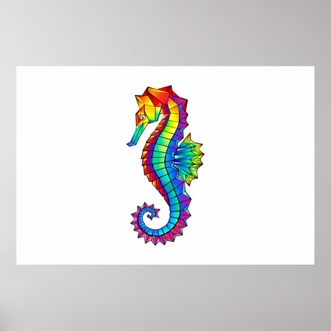 Rainbow Polygonal Seepferd Poster (Vorne)