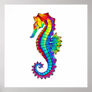 Rainbow Polygonal Seepferd Poster