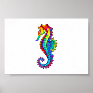 Rainbow Polygonal Seepferd Poster