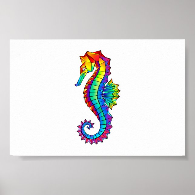 Rainbow Polygonal Seepferd Poster (Vorne)