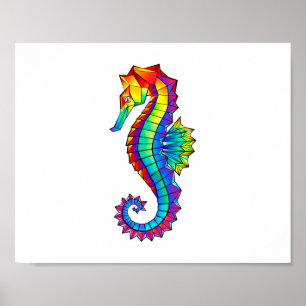 Rainbow Polygonal Seepferd Poster
