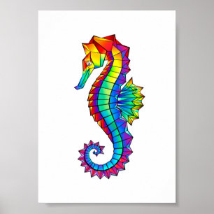 Rainbow Polygonal Seepferd Poster