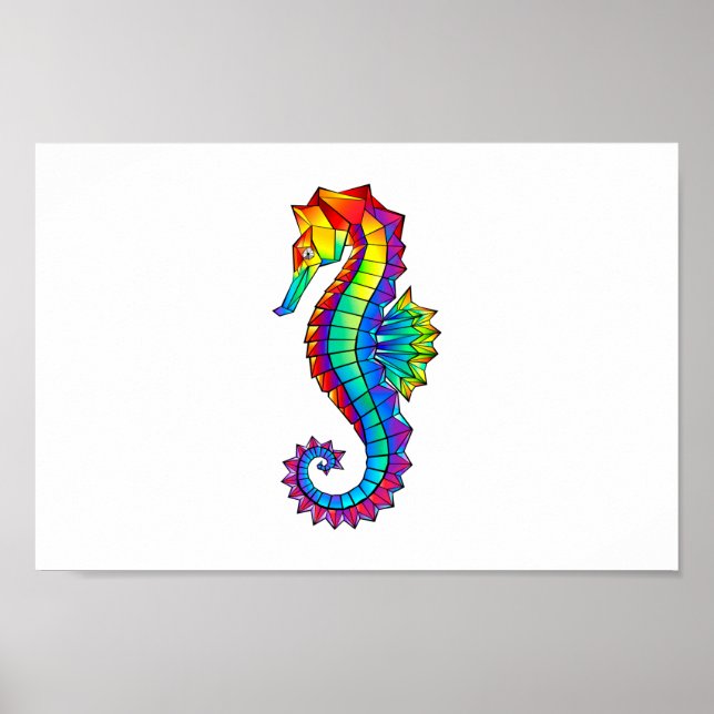 Rainbow Polygonal Seepferd Poster (Vorne)