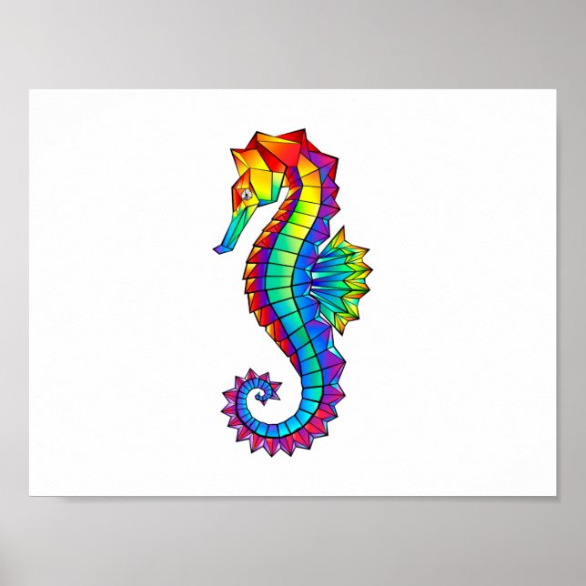 Rainbow Polygonal Seepferd Poster (Vorne)