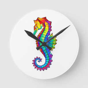 Rainbow Polygonal Seepferd Runde Wanduhr