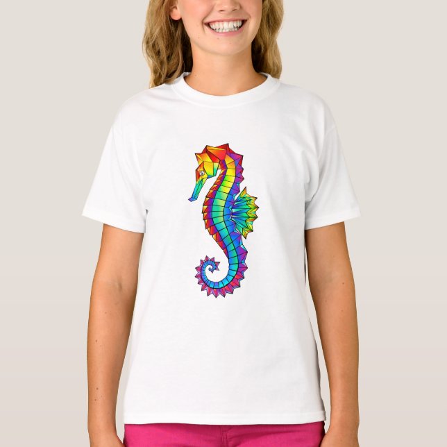 Rainbow Polygonal Seepferd T-Shirt (Vorderseite)