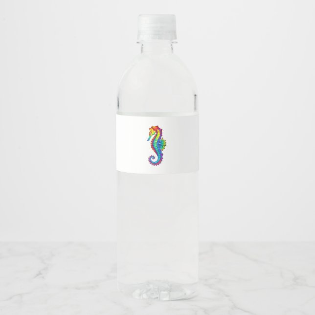 Rainbow Polygonal Seepferd Wasserflaschenetikett (Vorderseite)