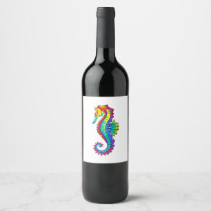 Rainbow Polygonal Seepferd Weinetikett