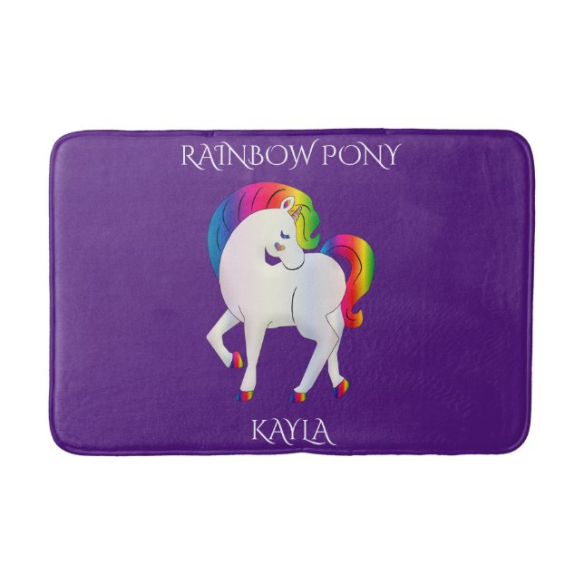 Rainbow Pony personalisierter Name Bath Mat Badematte (Vorderseite)
