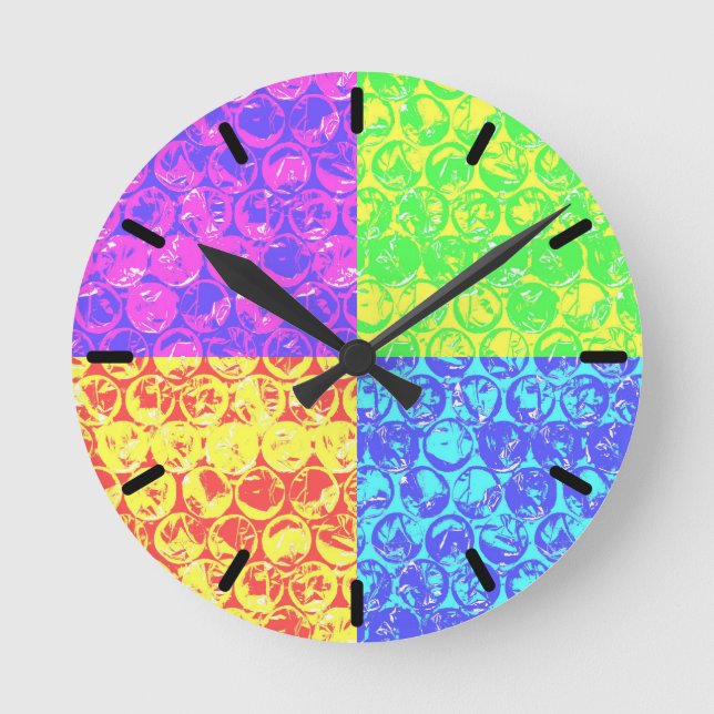 Rainbow Pop Art Bubble Packung Runde Wanduhr (Vorderseite)