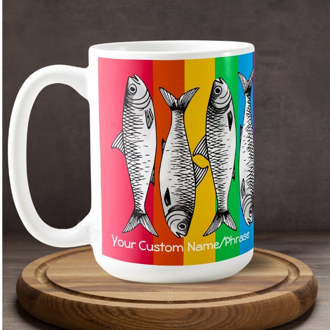 Rainbow Pop Art Sardine Line-up Individuelle Name  Kaffeetasse (Von Creator hochgeladen)