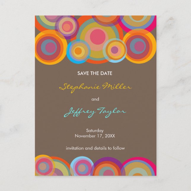 Rainbow Pop Circles Save the Date Wedding Postcard Ankündigungspostkarte (Vorderseite)